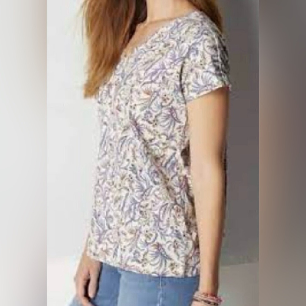 J. Jill Luxe Supima Pleat Back Tee Shirt Floral XL Petite EUC Floral - Picture 2 of 13